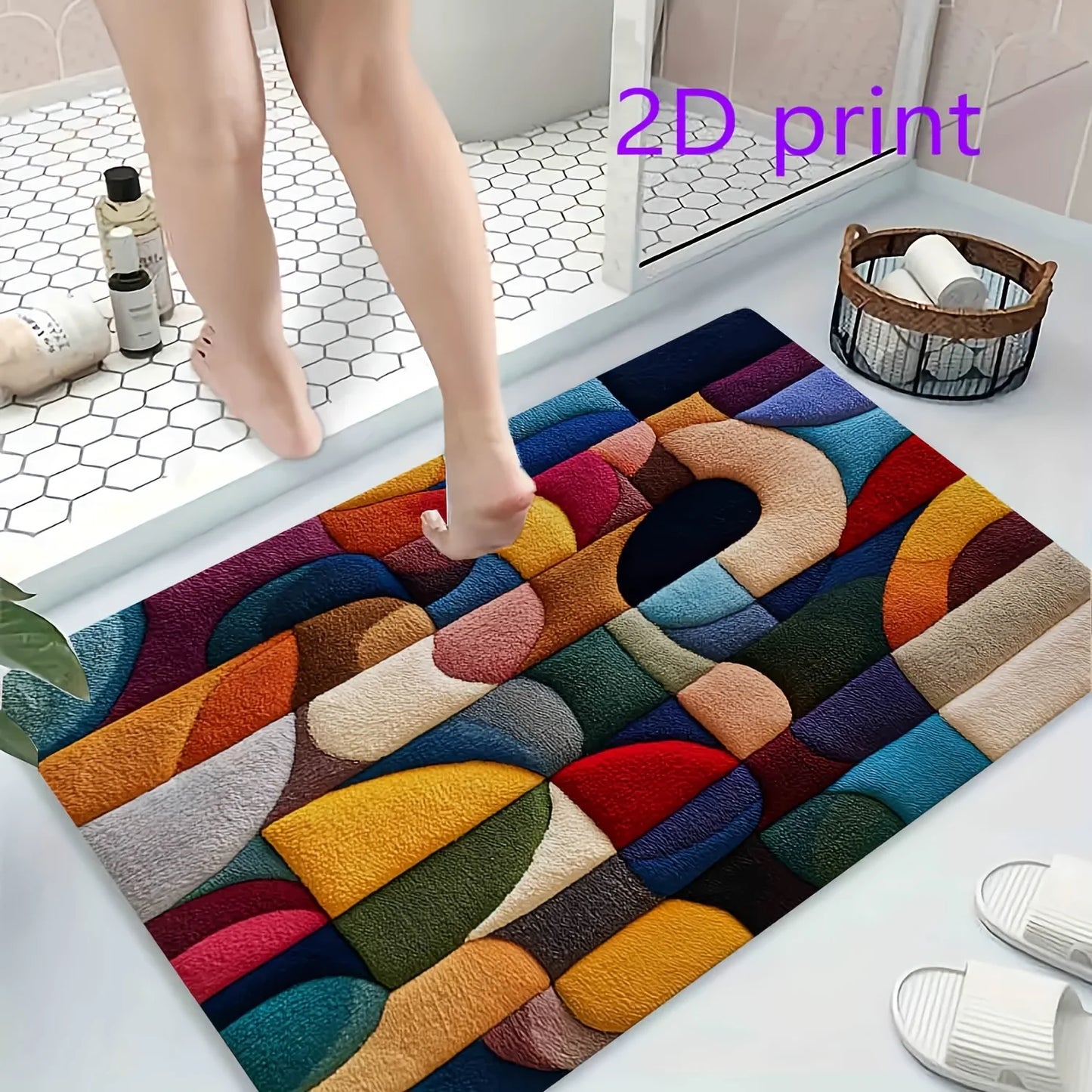 Geometric Bath Mat | Soft Non-Slip Bathroom Rug with Quick-Dry Feature | Stylish Safety for Everyday Use