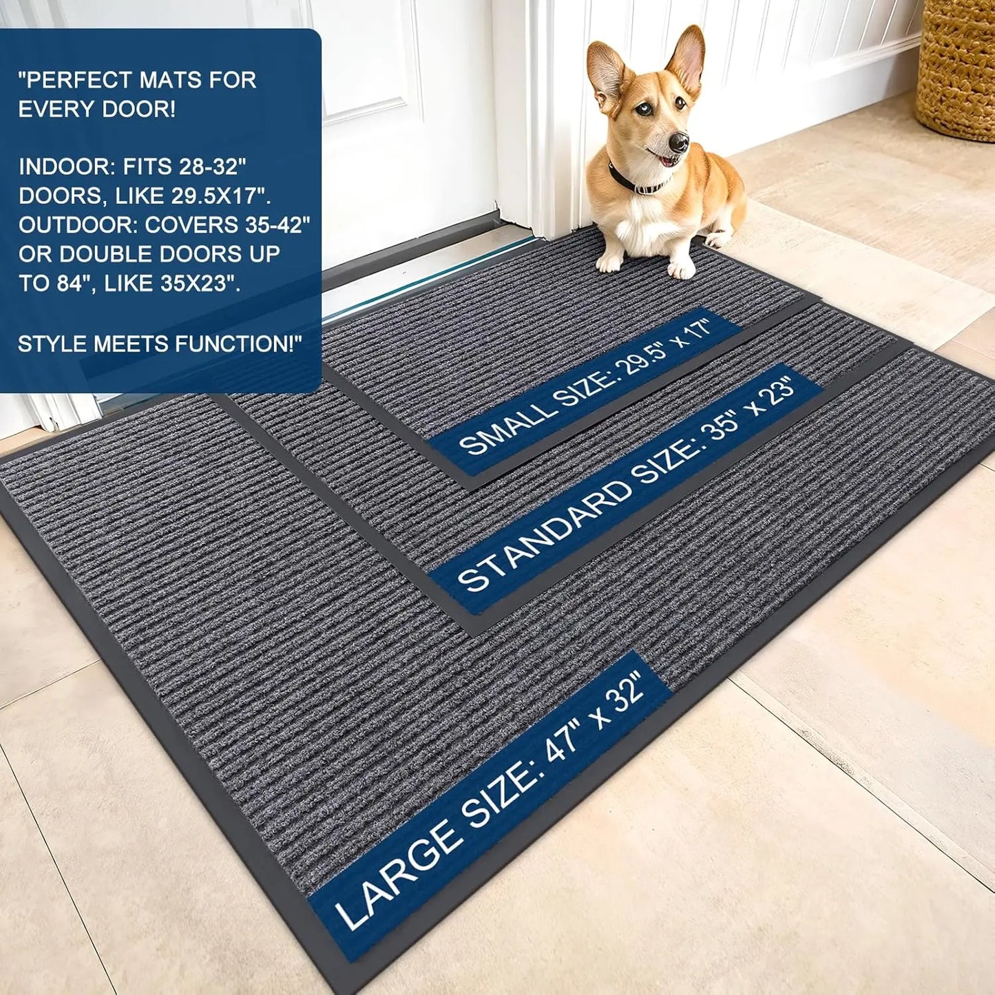 Indoor Outdoor Doormat Set | Waterproof Heavy Duty Mats for Easy Cleaning