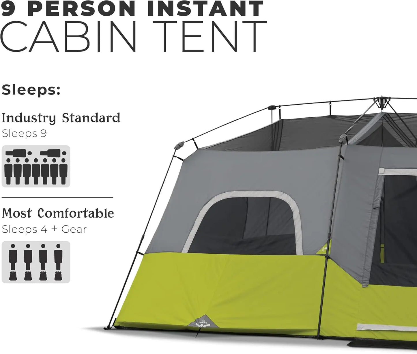 Instant Cabin Tent | 9-Person Pop Up Camping Tent with Quick Setup | Weather-Resistant Design for Family Outdoor Adventures