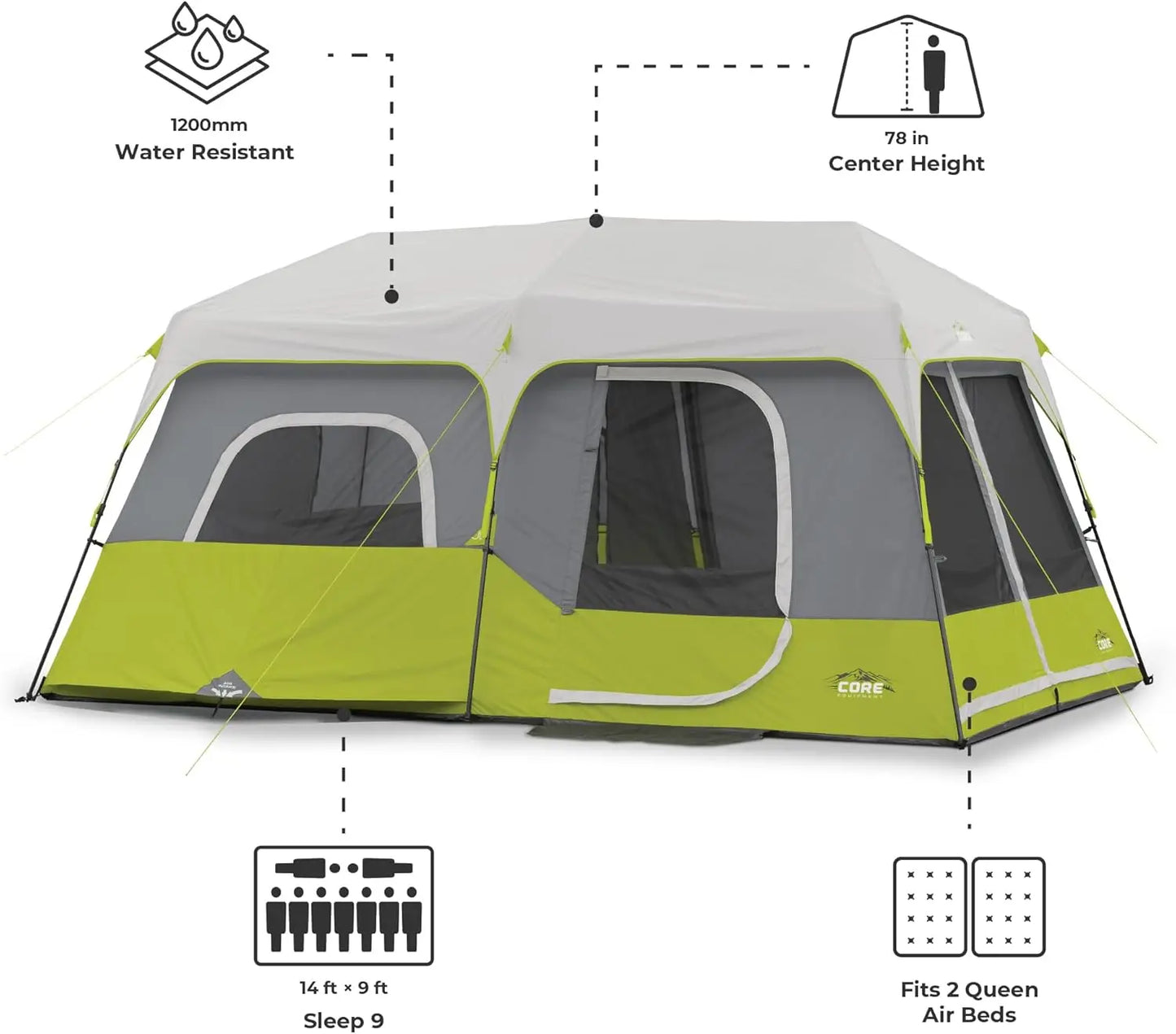 Instant Cabin Tent | 9-Person Pop Up Camping Tent with Quick Setup | Weather-Resistant Design for Family Outdoor Adventures