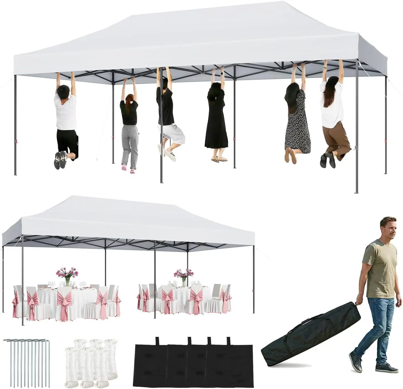 Outdoor Canopy Tent | 10x20 Pop Up Canopy with UV Protection | Adjustable Height for Events and Camping