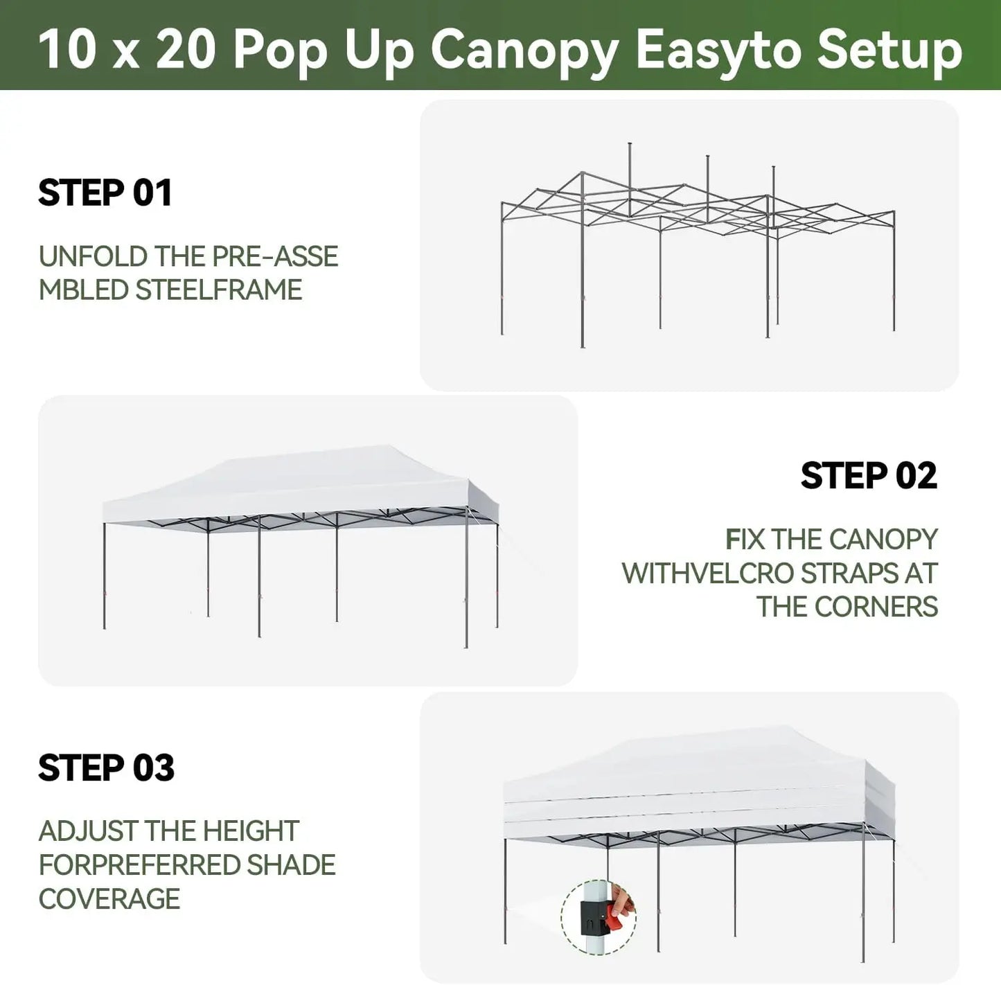 Outdoor Canopy Tent | 10x20 Pop Up Canopy with UV Protection | Adjustable Height for Events and Camping