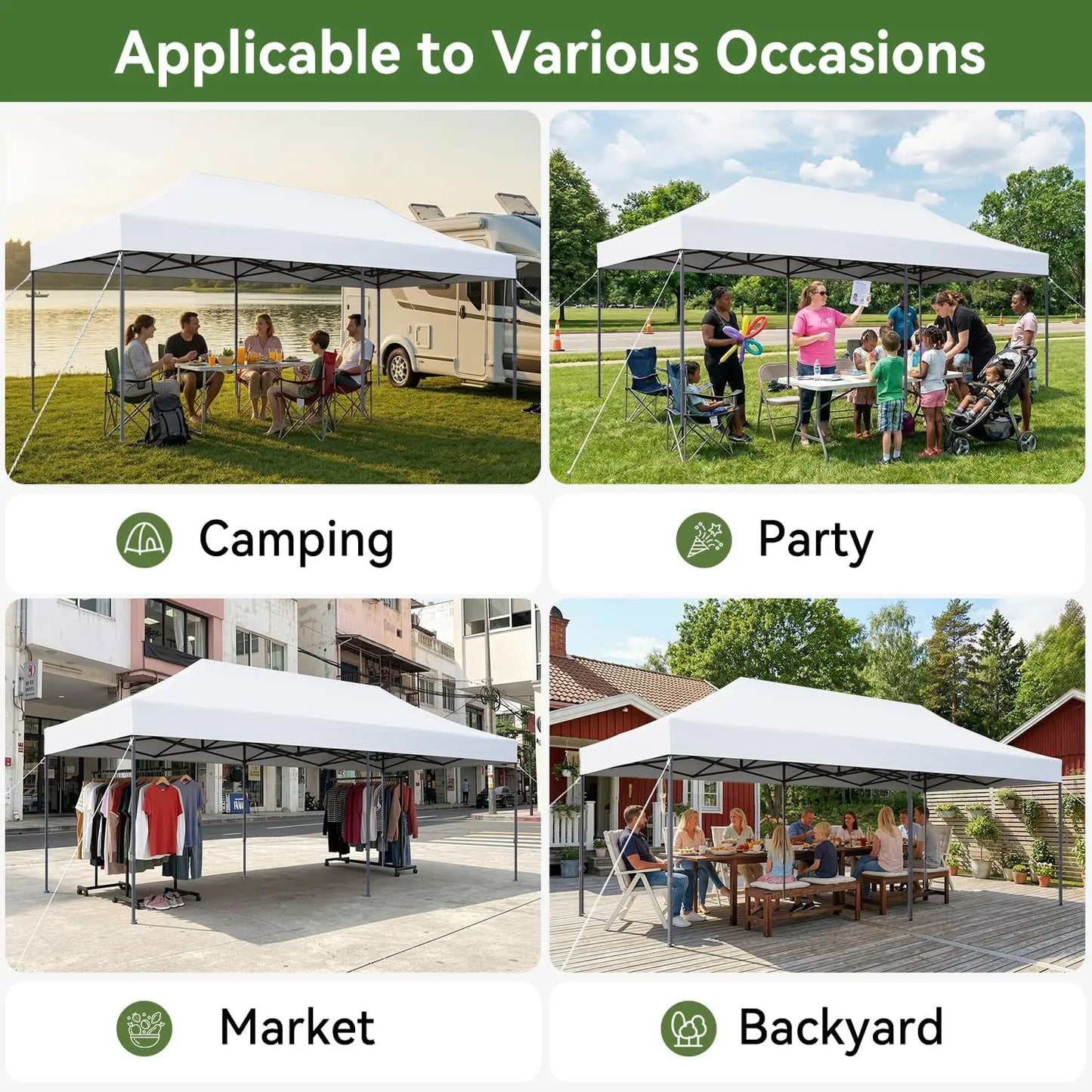 Outdoor Canopy Tent | 10x20 Pop Up Canopy with UV Protection | Adjustable Height for Events and Camping