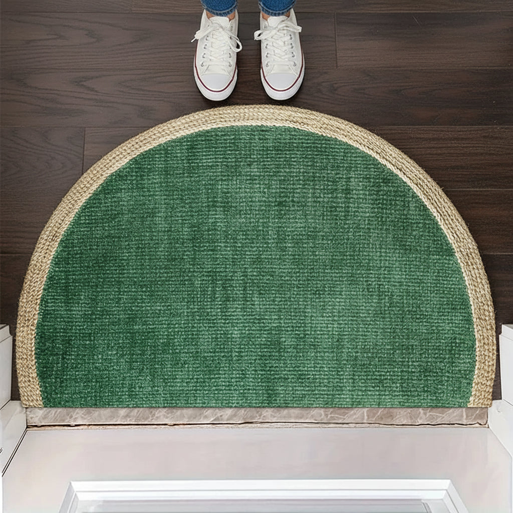 Semicircular Velvet Floor Mat Green Beige Pattern 40x60cm 2