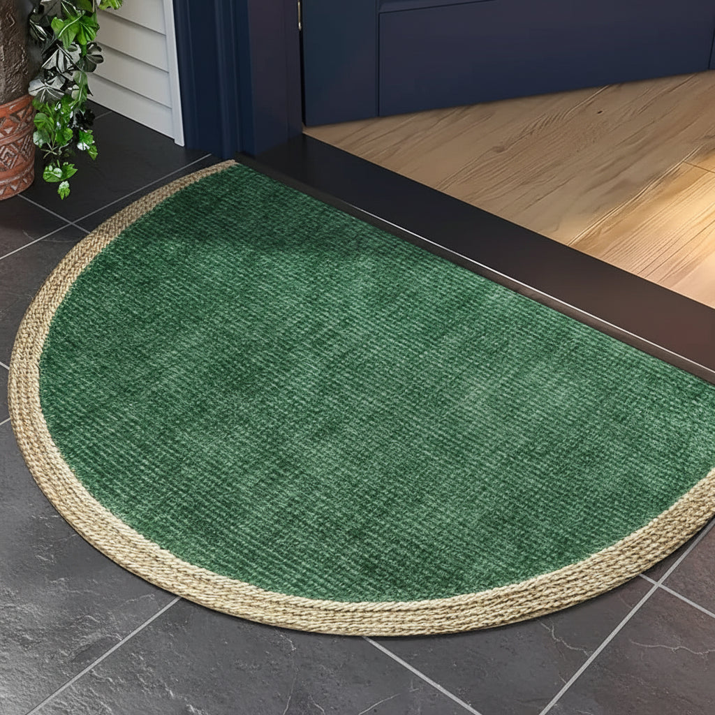 Semicircular Velvet Floor Mat Green Beige Pattern 40x60cm 1