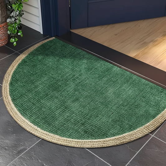 Semicircular Velvet Floor Mat Green Beige Pattern 40x60cm 1