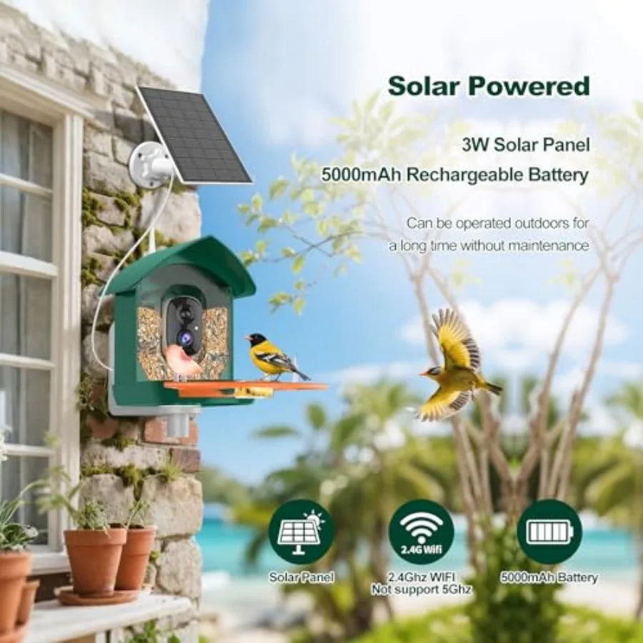 Smart Bird Feeder | WiFi-Enabled Birdhouse with Camera & Solar Power | AI Bird Identification for Enhanced Birdwatching