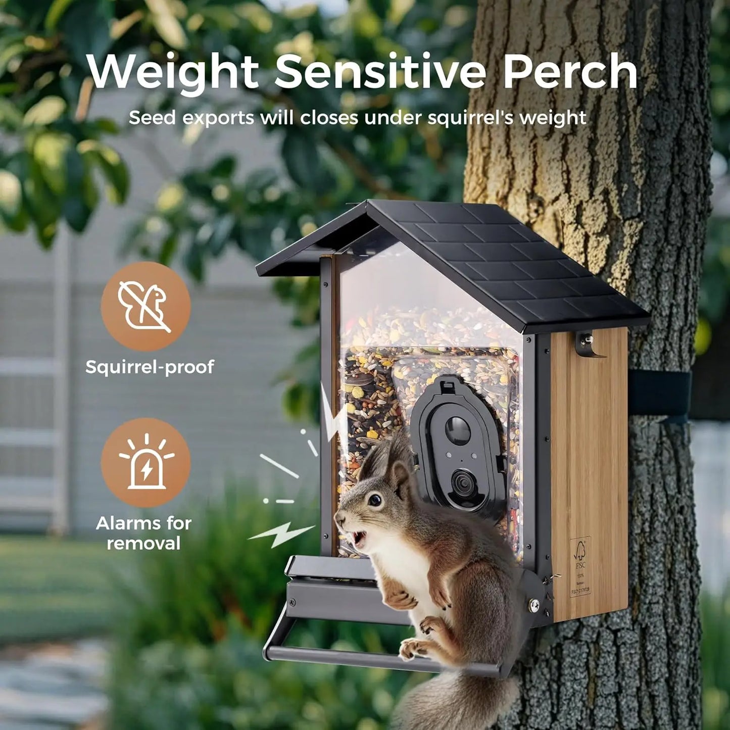 Smart Bird Feeder with 2K Camera & Solar Power | Squirrel Proof Design for Birdwatching Enthusiasts