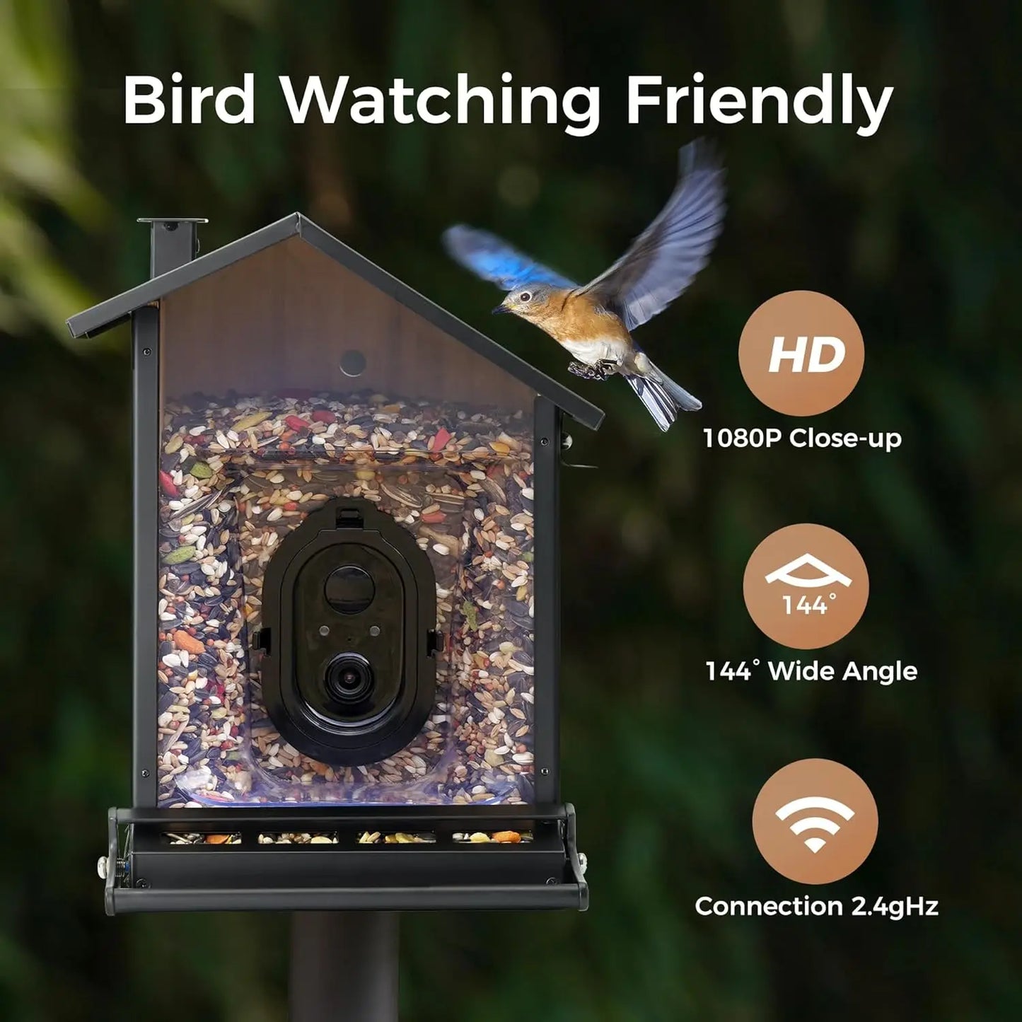 Smart Bird Feeder with 2K Camera & Solar Power | Squirrel Proof Design for Birdwatching Enthusiasts