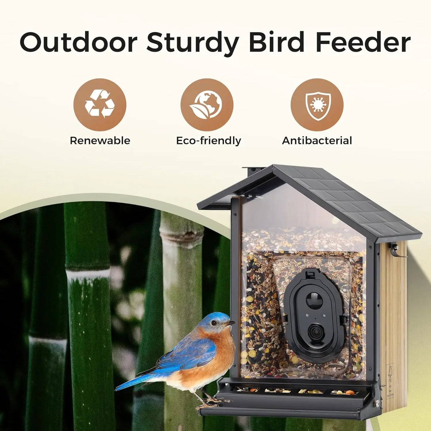 Smart Bird Feeder with 2K Camera & Solar Power | Squirrel Proof Design for Birdwatching Enthusiasts