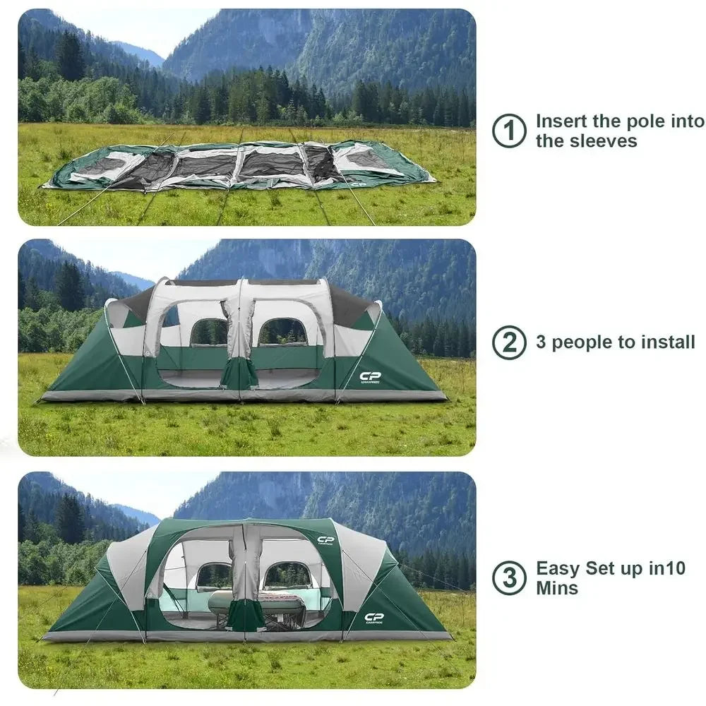 Spacious Family Camping Tent | 12-Person Waterproof Design with Quick Setup | Ideal for Outdoor Adventures