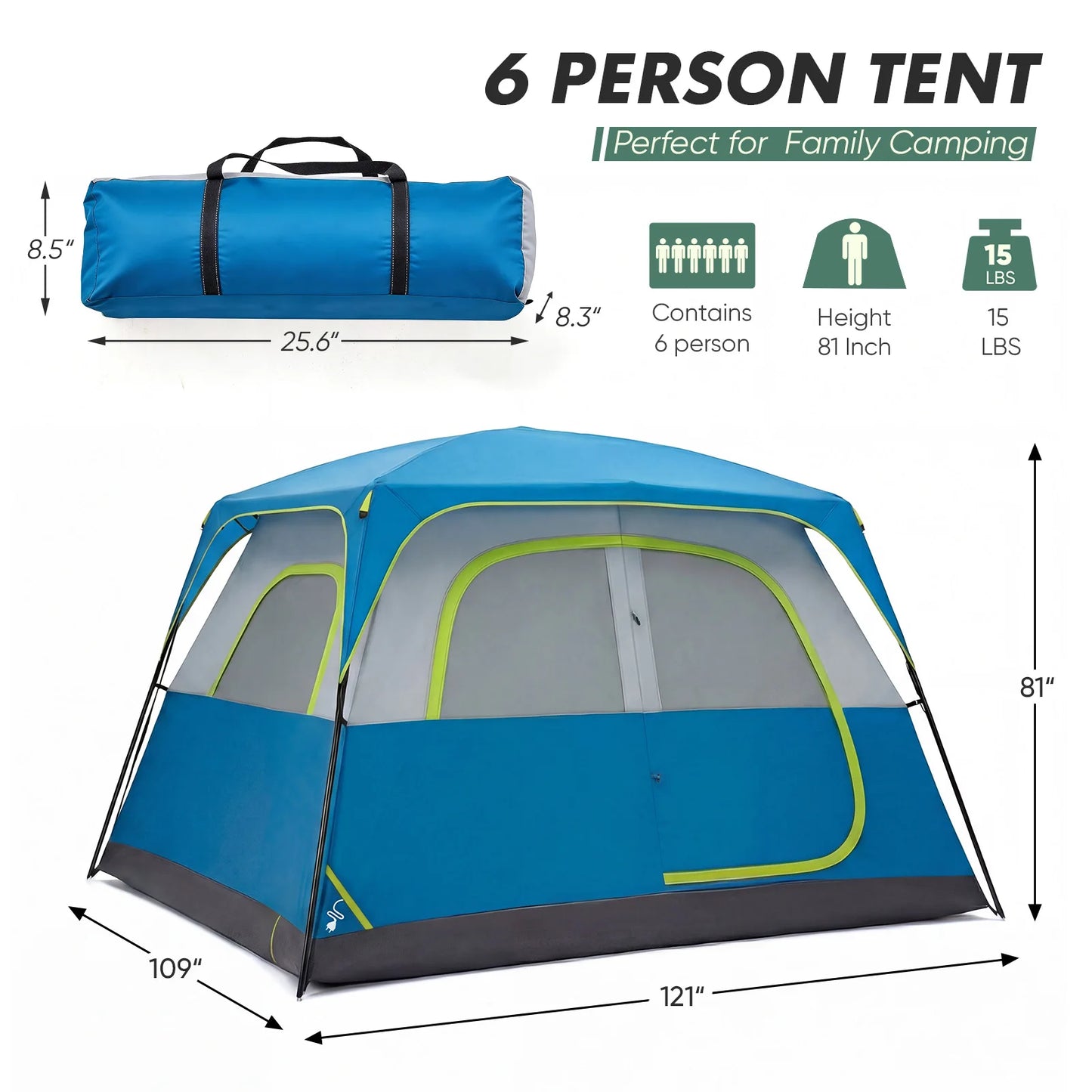 Spacious Family Camping Tent | 6-Person Waterproof Dome Design with Quick Setup | Ideal for Outdoor Adventures