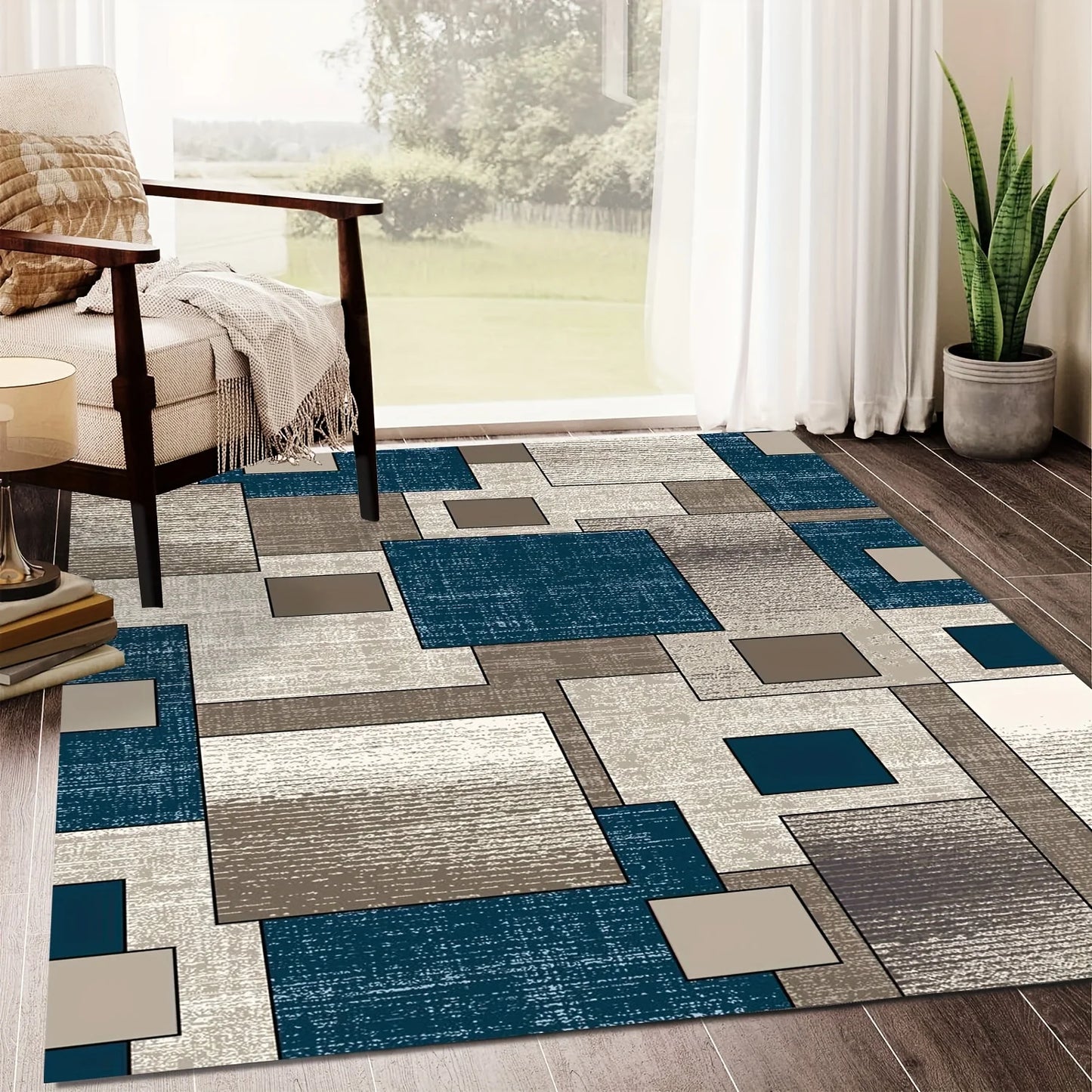 Stylish Geometric Area Rug | Washable Non-Slip Design for Living Room Use 2