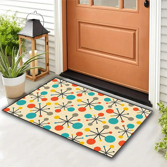 Vintage Style | Non-Slip Door Mat with Mid-Century Atomic Design | Machine Washable for Indoor & Outdoor Use